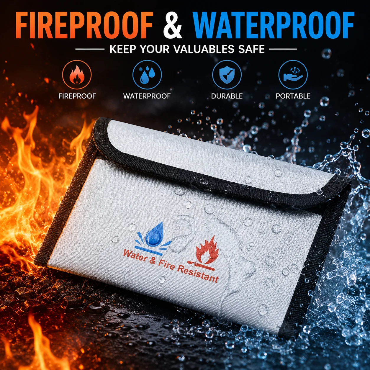 Fireproof & Water-Resistant Document Bag – Compact Storage Pouch for Passport, Cash, Keys & Valuables