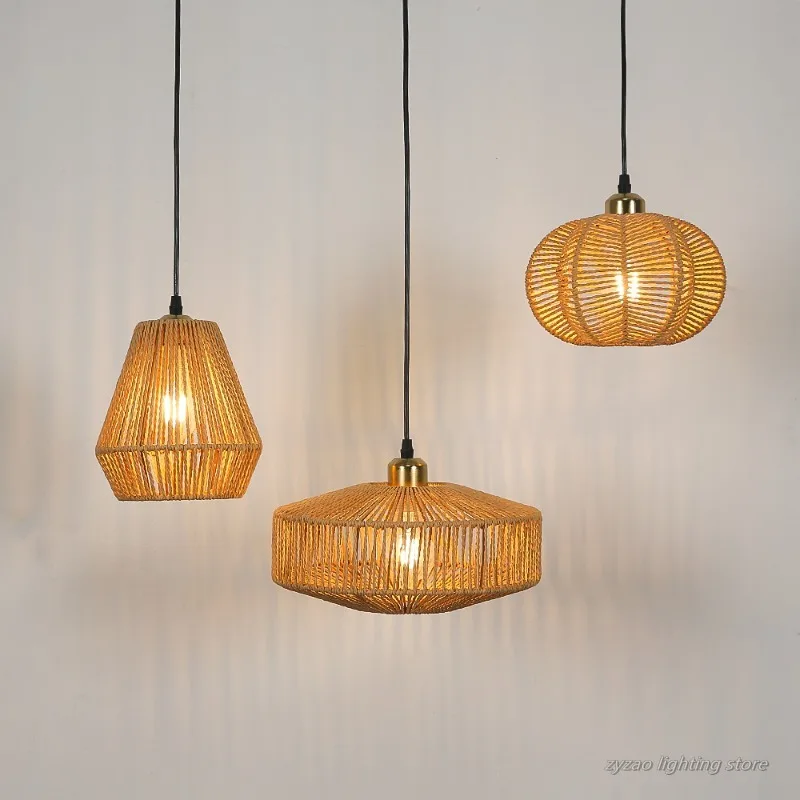 

Hand Woven Eco-friendly Home Decoration Pendant Light Bedroom Bedside Decor for Home Interior Hanglamp Restaurant Decor Lamp
