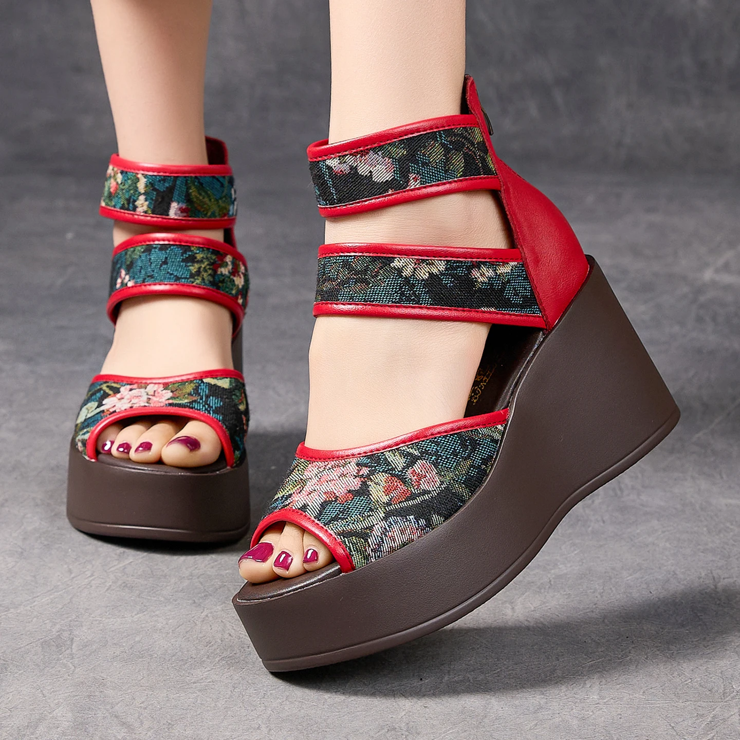 

GKTINOO 2026 Summer Shoes Genuine Leather Platform Women's Handmade Wedges Sandals Women High Top Cowhide Peep Toe Zipper