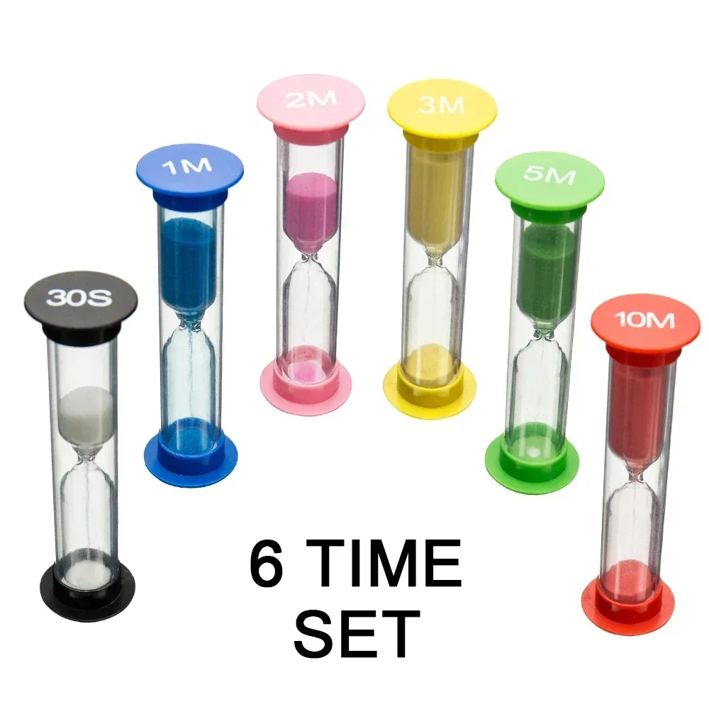 6Pcs Colorful Hourglass Small Hourglass 30 Seconds/1 Minute/2 Minutes/3 Minutes/5 Minutes/10 Minutes Hourglass Timer