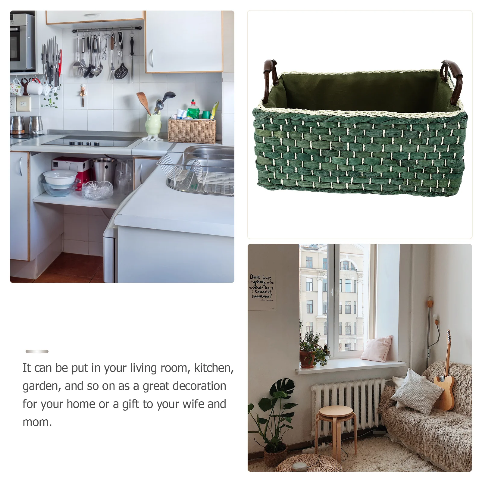 

1Pcs Hand Woven Basket Natural Corn Bran Storage Container for Fruits Vegetables Flowers Eggs Household Sundries Rustic