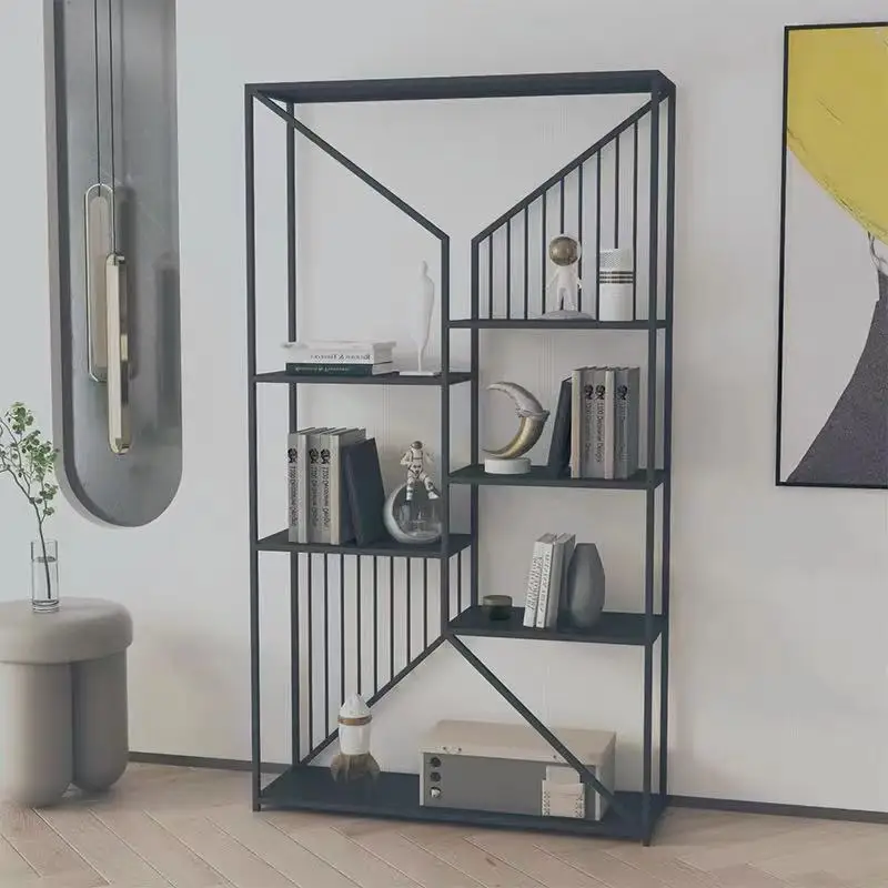 

Nordic creative floor bookshelf Modern living room partition decorative rack TV background wall shelf Wrought iron storage rack