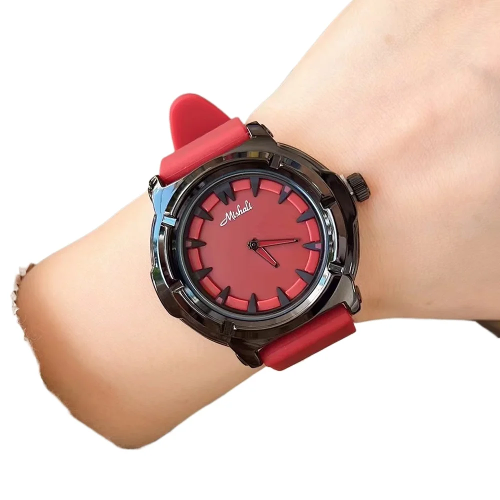 

Персонализированные красные, черные женские часы, модный силиконовый ремешок с большим циферблатом