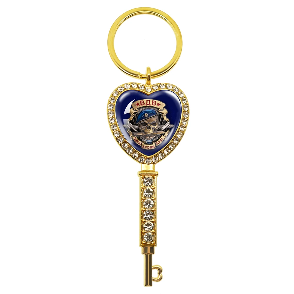 Retro Russian 76 Airborne Division Vdv Heart Shaped Pendant Rhinestone Keychain Bag Car Accessories Jewelry