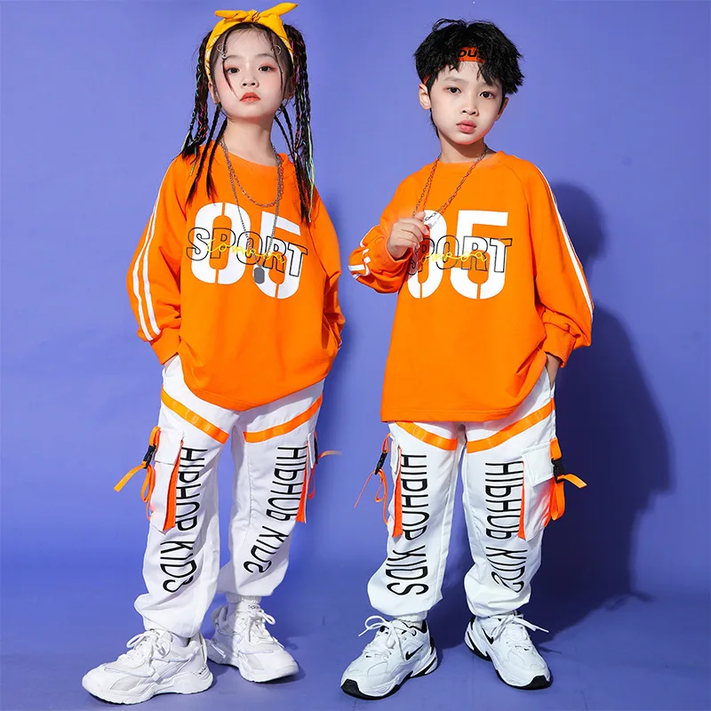 

Kids Hip Hop Contrast Color Sweatshirt Cargo Pants Boys Joggers Street Dance Clothes Sets Girls Streetwear Child Jazz Costumes