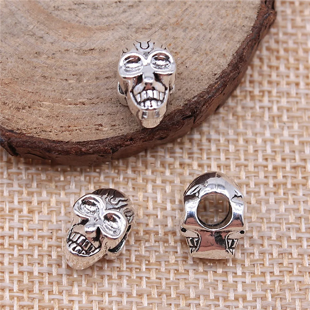 WYSIWYG 4pcs 12x9x7mm 2 Colors Skull European Big Hole Beads Pendant For DIY Jewelry Making Handmade Jewelry Craft Findings