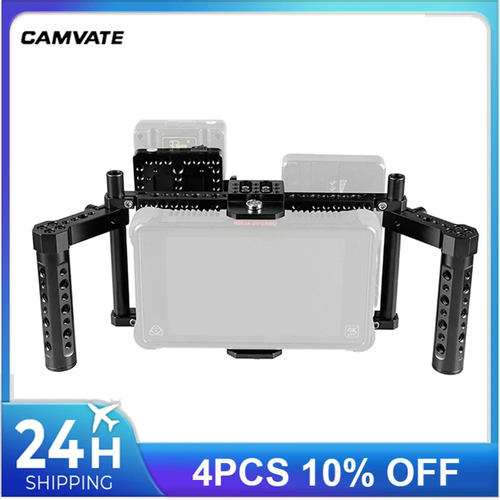 CAMVATE ปรับ Director 'S กรง Rig Dual จับชีส Grip & V Lock Quick Release แผ่นยึดสำหรับ7"