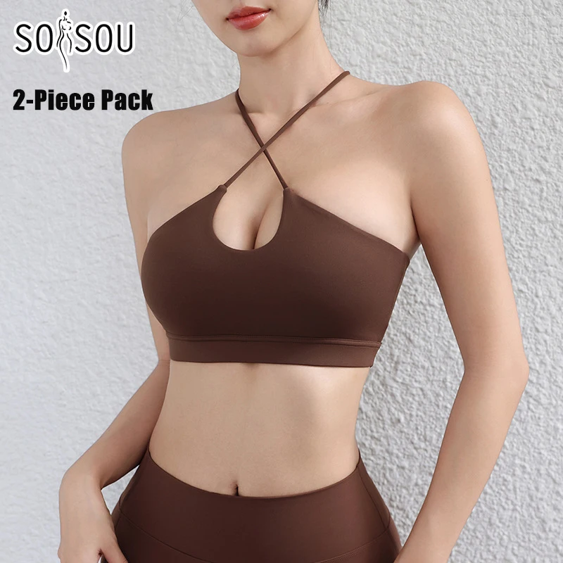 

SOISOU 2-Piece Pack Women Cross Sling Strap Bra Sexy Workout Top Breathable Underwear Women Fitness Yoga Sports Bra 5 Colors