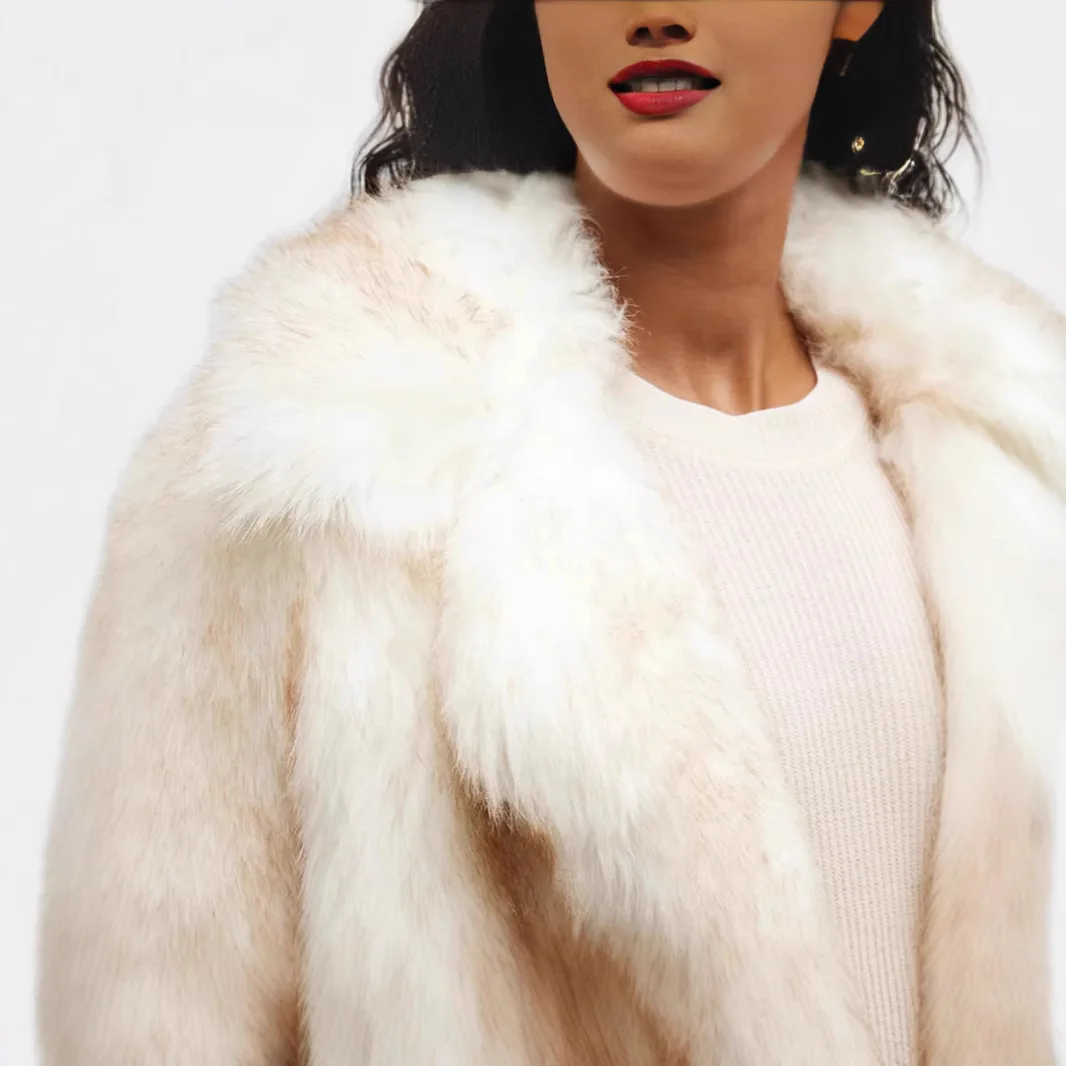 KIDCRKJ 女性の冬のミンクの毛皮のジャケットグラデーションふわふわ襟人工毛皮のコート女性のための防風ショート暖かい女性の毛皮のコート