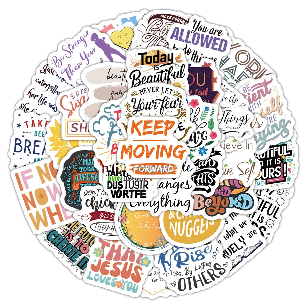 

10/60PCS Funny English Phrases Stickers Inspirational Phrases Graffiti Laptop Guitar Car Bike Decals Cartoon Decoration Kids Toy