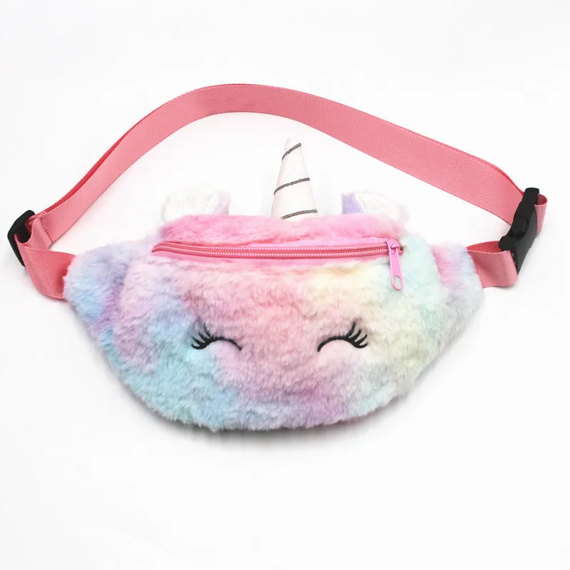 Simpatico unicorno marsupio ragazze marsupio peluche cintura colore sfumato borsa petto cartone animato portamonete borsa da viaggio petto per bambino