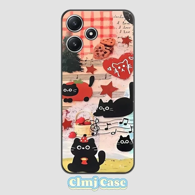 Clmj Korean Cat Phone Case For Xiaomi 14T 13 11 Pro POCO M3 M4 M5 X3 X5 X6 F3 F4 F5 Redmi 14C 13C 12 11 10 Note 13 Pro 11 5G 12S