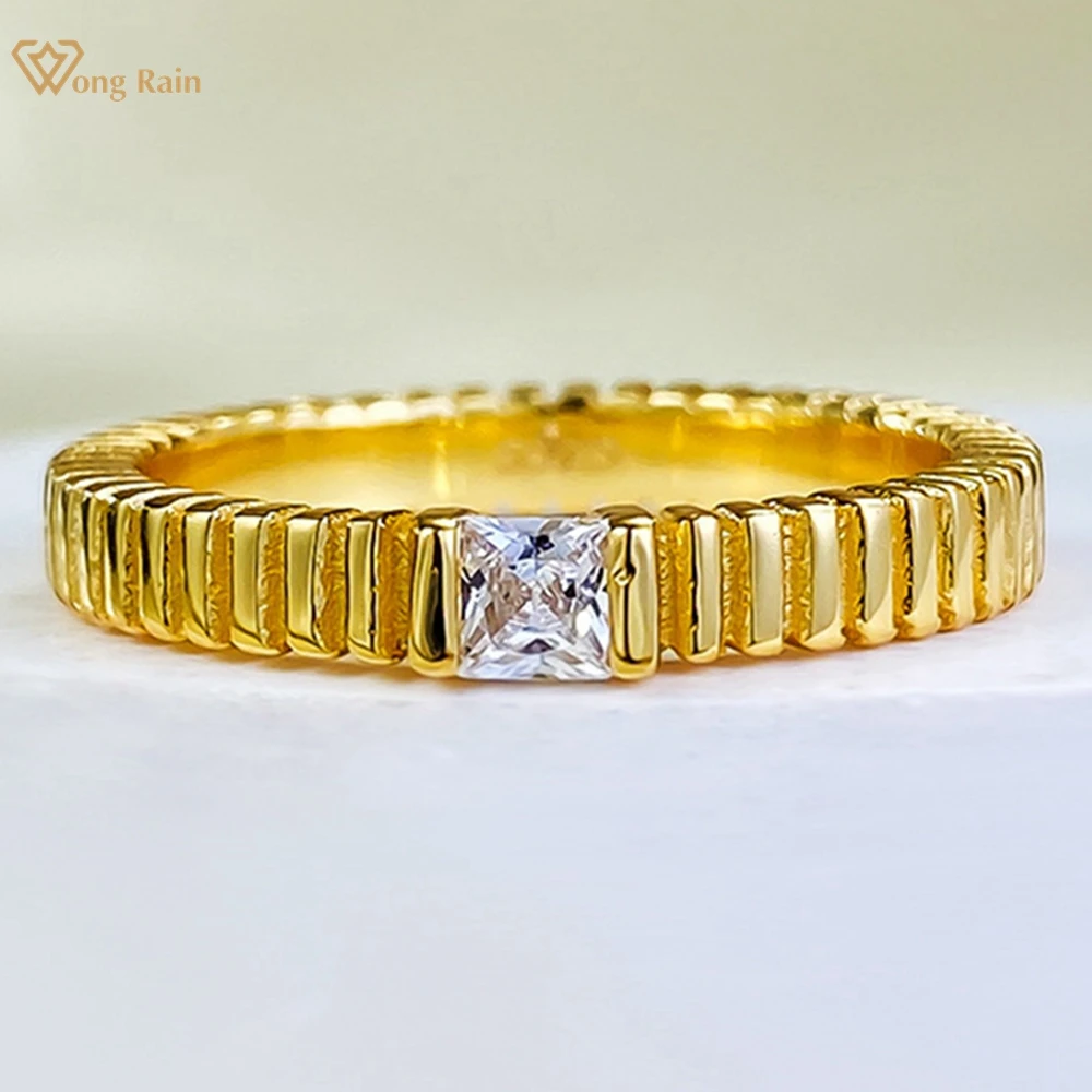 Wong Rain 18K Gold Plated 925 Sterling Silver 3*3 MM Lab Sapphire Gemstone Wedding Party Ring for Women Fine Jewelry Wholesale