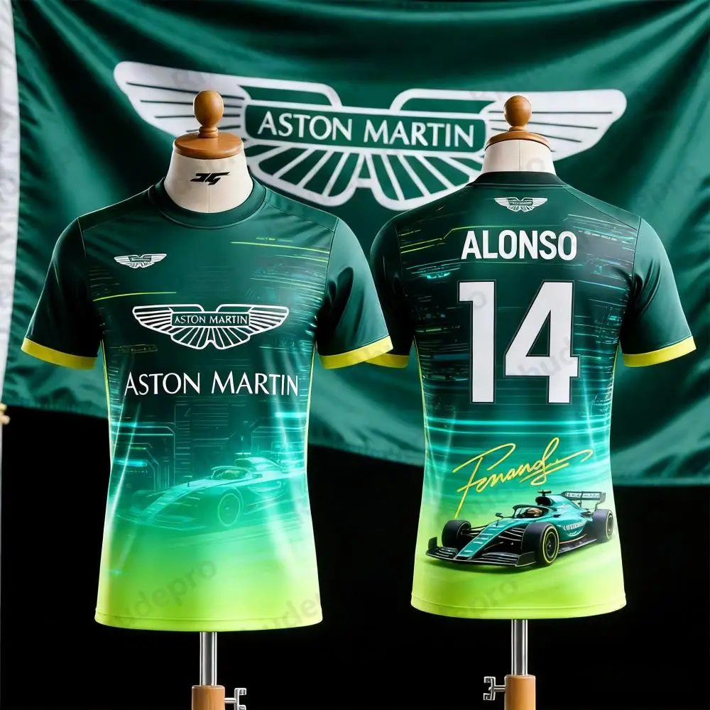 

Aston Martin T-shirt Lance Stroll 18 ALONSO 14 Motorcycle Jersey Quick-drying Short Sleeved Sportswear Fans Signature Version