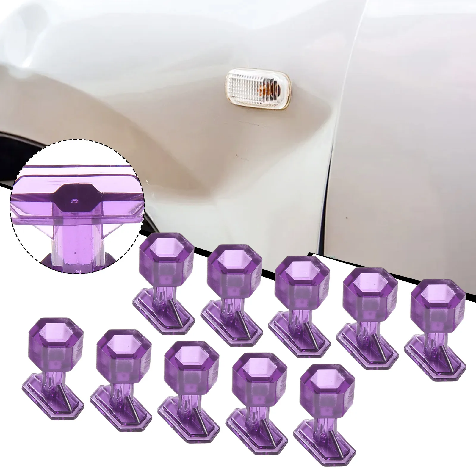 Paintless Dent Repair Tools - 10pcs Nylon Puller Tabs, Brand New, High Quality, Purple, Universal Fitment