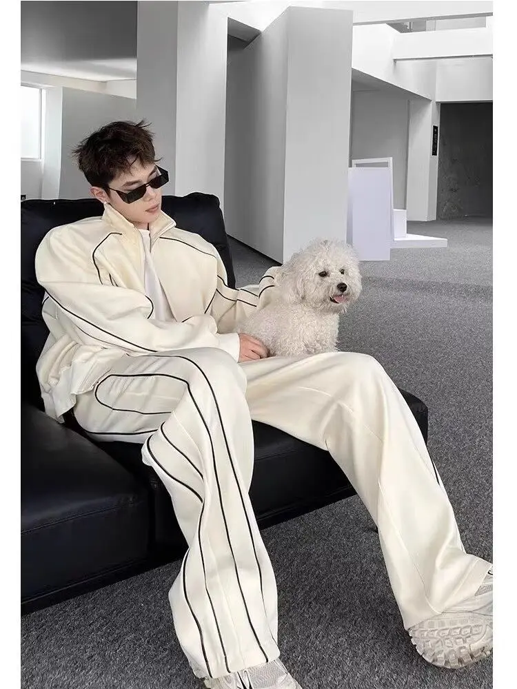 

Мужской повседневный спортивный костюм: свободный кардиган и широкие брюки — модный осенний комплект для молодежи