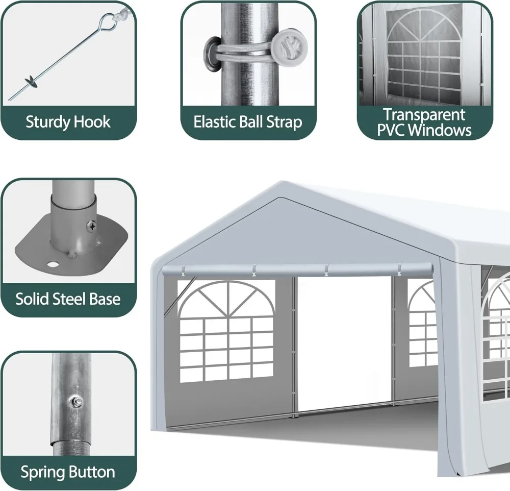 20x30 ft Party Tent Heavy Duty Canopy Tent with Removable Sidewall & 4 Sand Bags, Outdoor Wedding Event Tents for Party