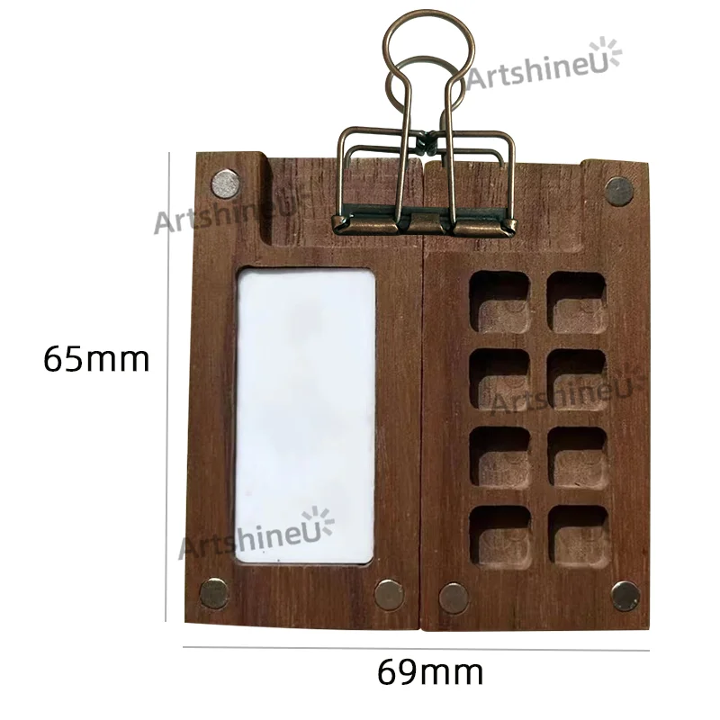 8 Grids 0.5ML Portable Travel Wooden Black Walnut Paint Box, Handmade Schmincke Watercolor Mini Paint Palette Tray With Clips