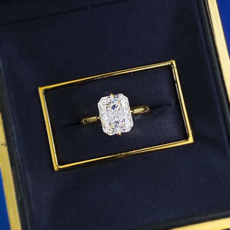 14K Gold Radiant Cut Lab Diamond Ring 100% Real 925 Sterling Silver Party Wedding Band Rings for Women Bridal Engagement Jewelry