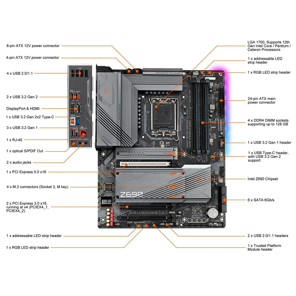 Z690 GAMING X DDR4 For Gigabyte Z690 LGA 1700 DDR4 128GB PCI-E 5.0 ATX Desktop Motherboard High Quality Fast ShipDIY Brand