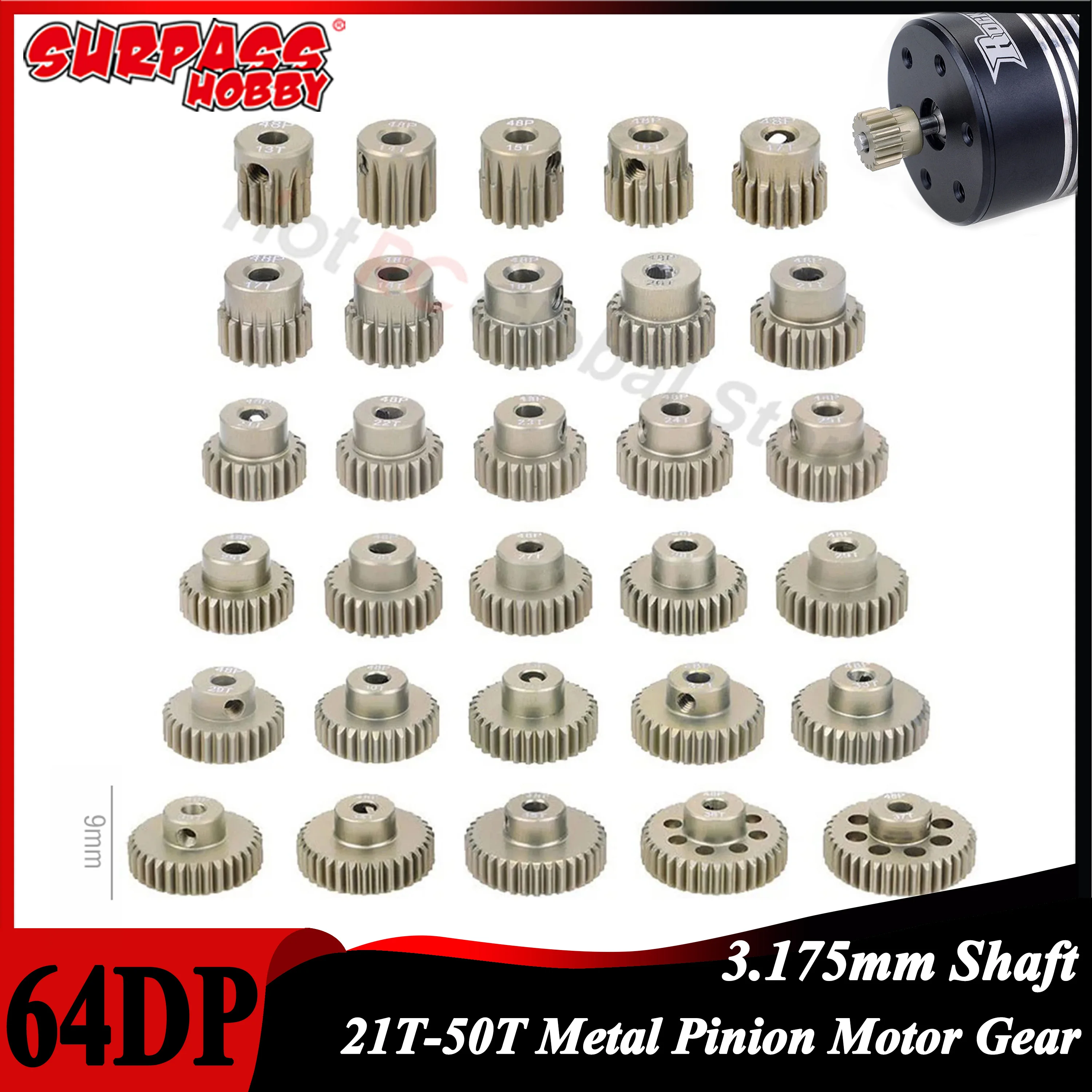 

64DP 3.175mm 21T-25T 26T-30T 31T-35T 36T-40T 41T-45T 46T-50T Metal Pinion Motor Gear for 1/10 RC Car Brushless Motor Toy Parts