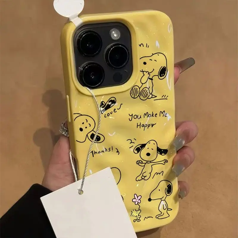 حافظة هاتف سنوبي بخطوط سوداء بسيطة لهاتف آيفون 16 برو 15 14 13 12 11 برو ماكس بلس غطاء ناعم جميل مضاد للسقوط ومضاد للصدمات