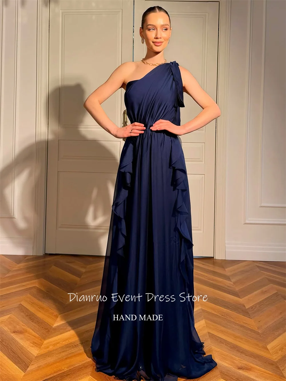 Dianruo, женственное вечернее платье трапециевидной формы с рюшами, длинные вечерние платья на одно плечо, шифоновые платья без рукавов для женщин, 2025 по индивидуальному заказу