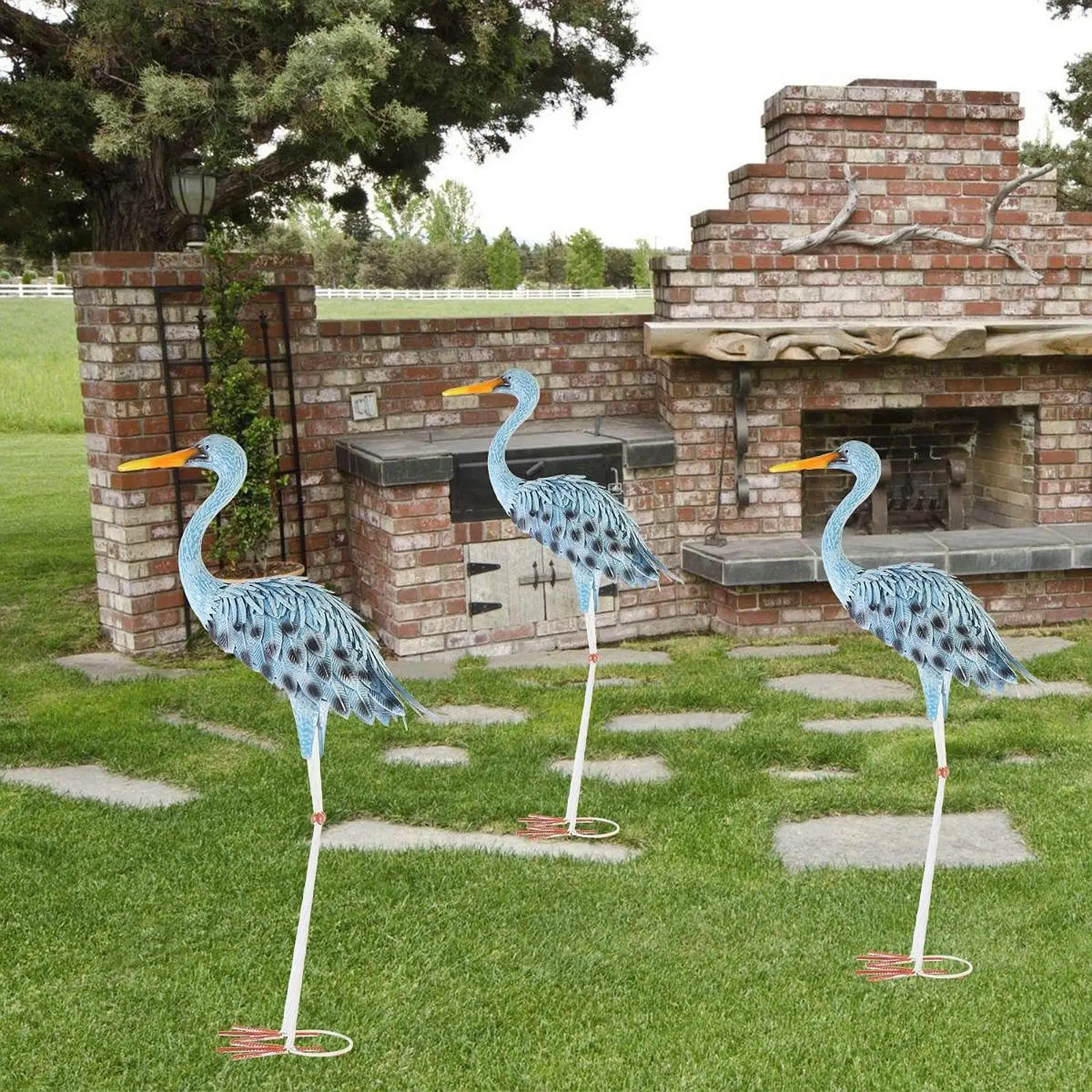 Blue Heron Statue Lawn Ornament Lifelike Outdoor Landscape Animal Sculpture for Patio Indoor/Outdoor Office Courtyard Farmhouse