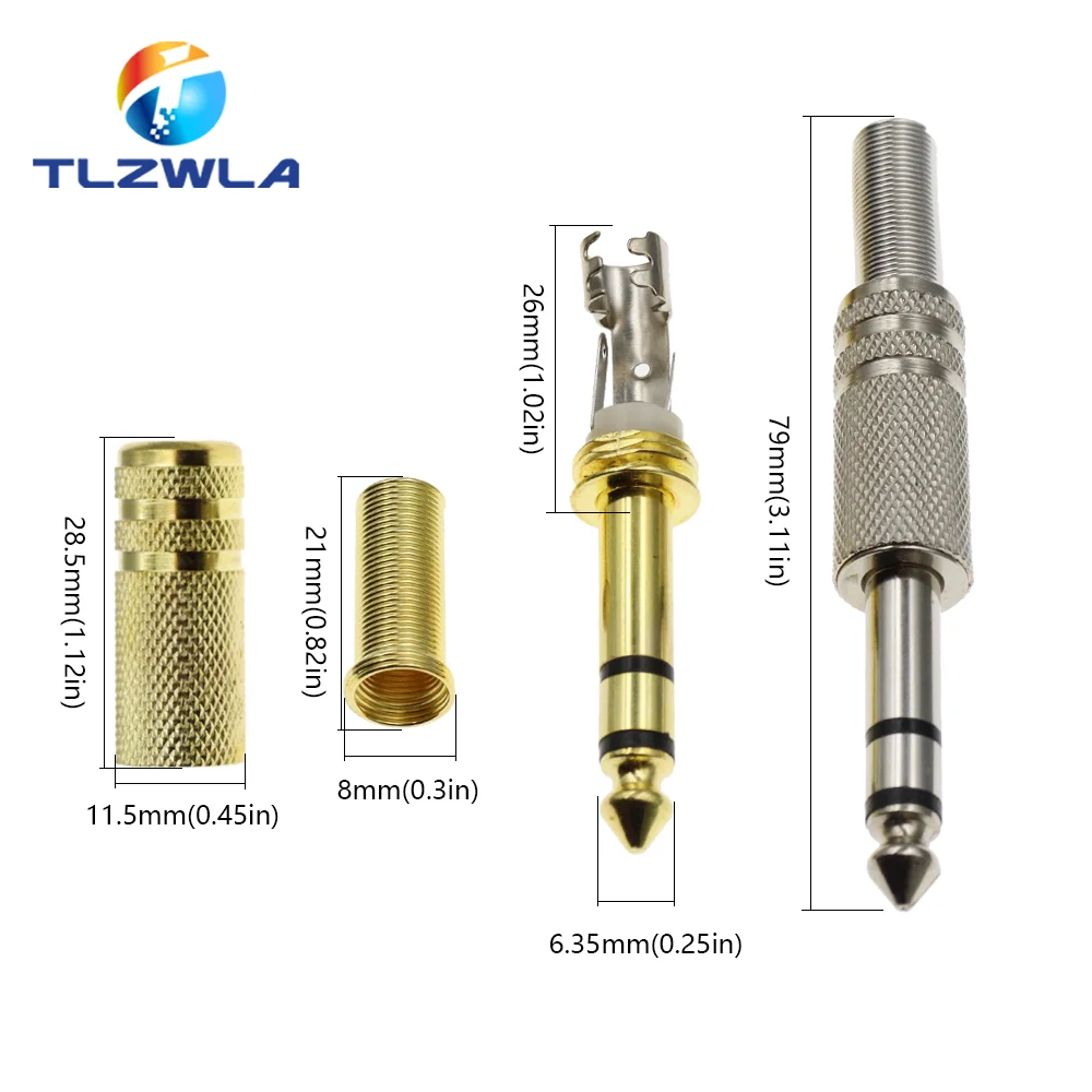 2PCS 6.35mm/6.5mm 2Pole Mono Amplifier Plug 6.35 Stereo Metal Microphone jack plug-in Audio Connector for KTV