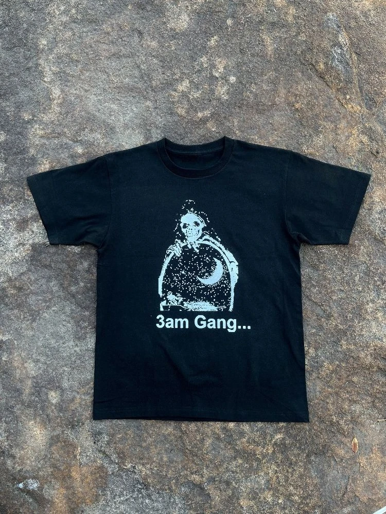 Винтажная футболка из чистого хлопка с маленьким воротником HauntedMound X Sematary 3 Am Gang для мужчин и женщин
