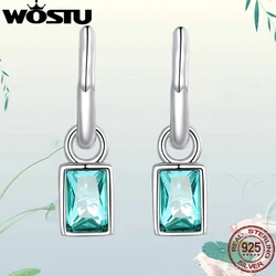 Wostu Solid 925 Sterling Zilver Lange Groene Crystal Dangle Drop Oorbellen Europese Onregelmatige Hoop Earring Voor Vrouwen Partij Sieraden