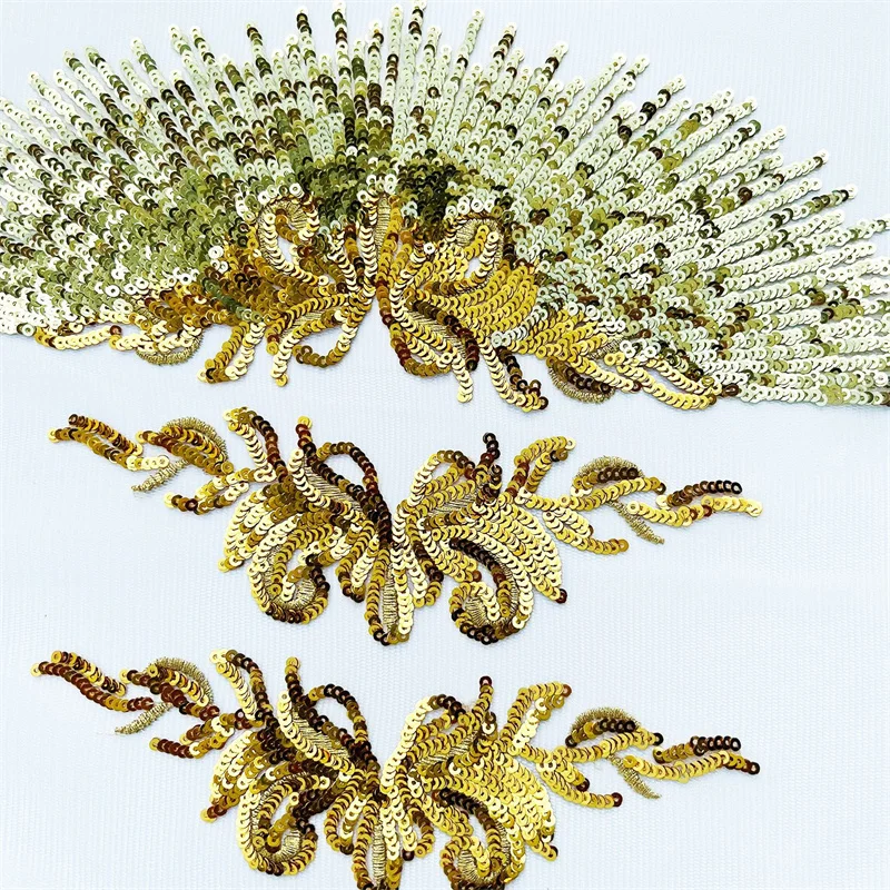 6-teiliges Set mit großen Blumen-Pailletten-Applikationen in Gold, Stickerei-Spitzenapplikationen, Aufnäher zum Nähen oder als Ornamente zur Kleidungsdekoration. – Detail 3