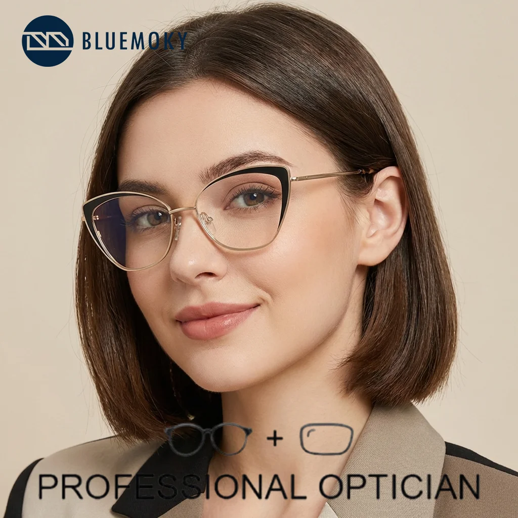 

Очки BLUEMOKY с металлической оправой в форме бабочки для женщин, оптические очки с защитой от синего света, очки для коррекции близорукости, прогрессивные очки