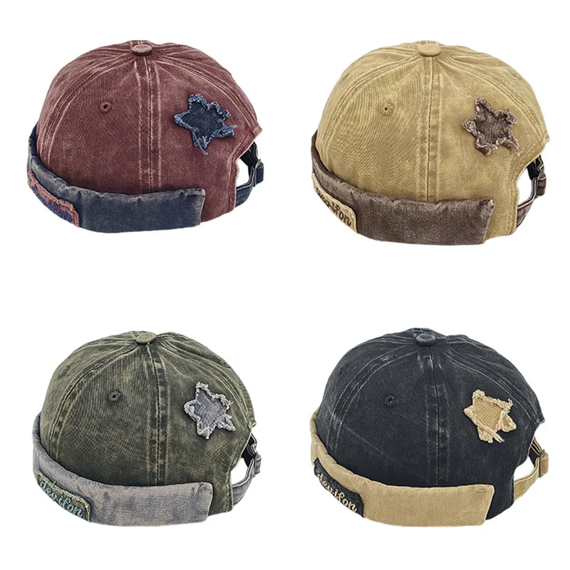 Unisex Washed Color Brimless Caps Without Visor Star Splicing Docker Cap Letter Adjustable Beanie Hat Vintage Style Hip Hop Hats