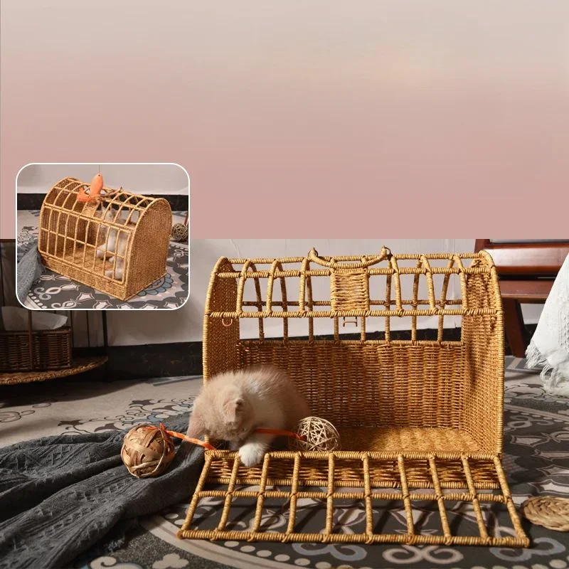 Transportation Cats Carriers Travel Rattan Cat Litter Bag Convenient Carrying Litter Cat Cage Pet Products Supplies Accessories