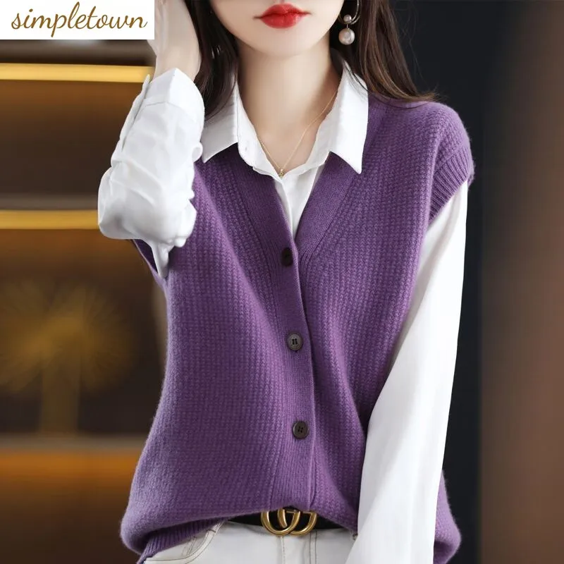 

2023 Autumn/Winter Cardigan Women's V-neck Fashion Tank Top Short Sleeveless Knit Sweater Sweater Coat Fashion