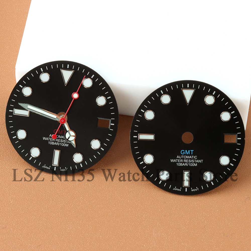 

28.5mm Diameter NH35 Black Watch Dial Hands Green Luminous For NH35 NH36 Series Movement Modified Dials Replacement Watch parts