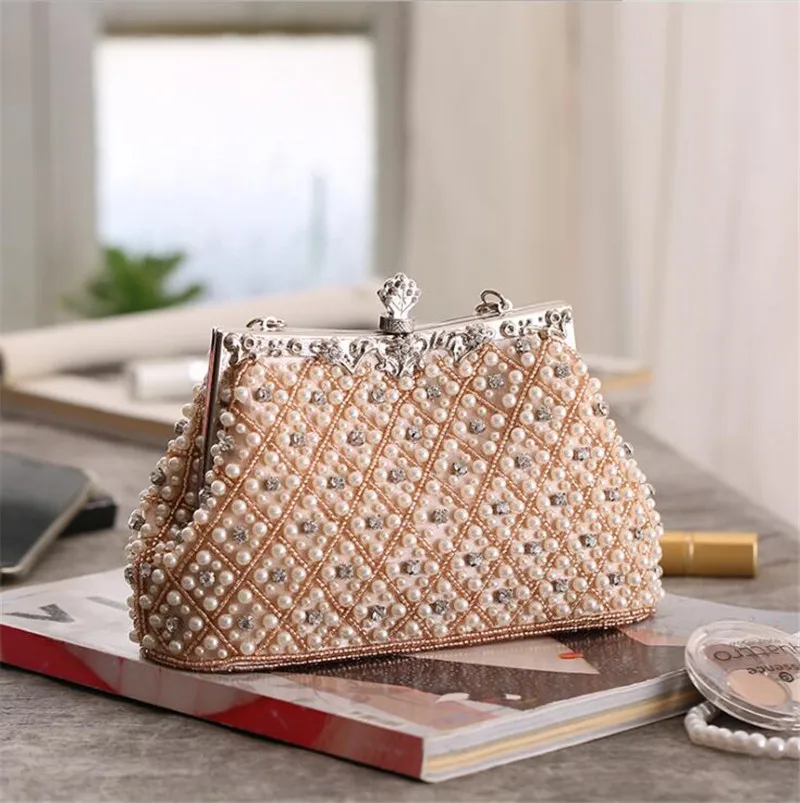 2023 New Women Full Side Beads Clutch Handbags Vintage Style Diamond Purse Dinner Wallets 4 Colors Drop Shipping