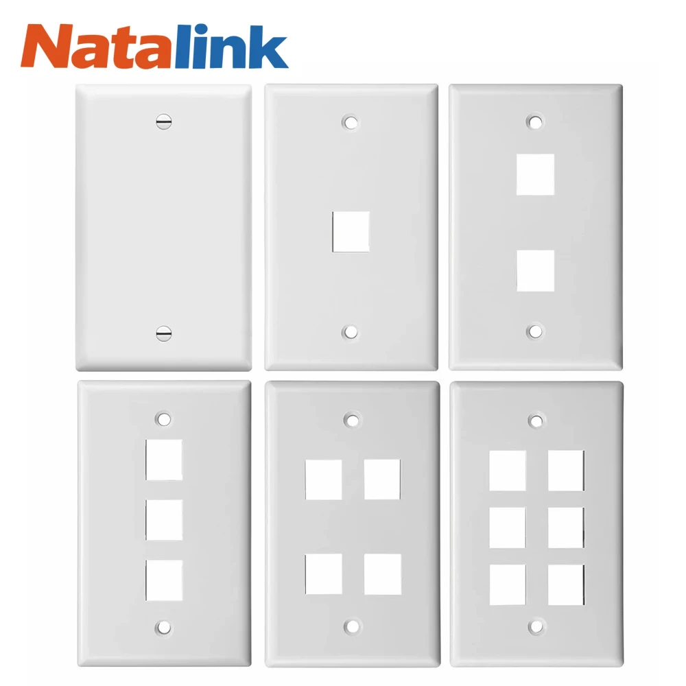 

Natalink 0/1/2/3/4/6-Port Keystone Jack Wall Plate, Low Profile RJ45 Wall Plate for Keystone Jacks in White