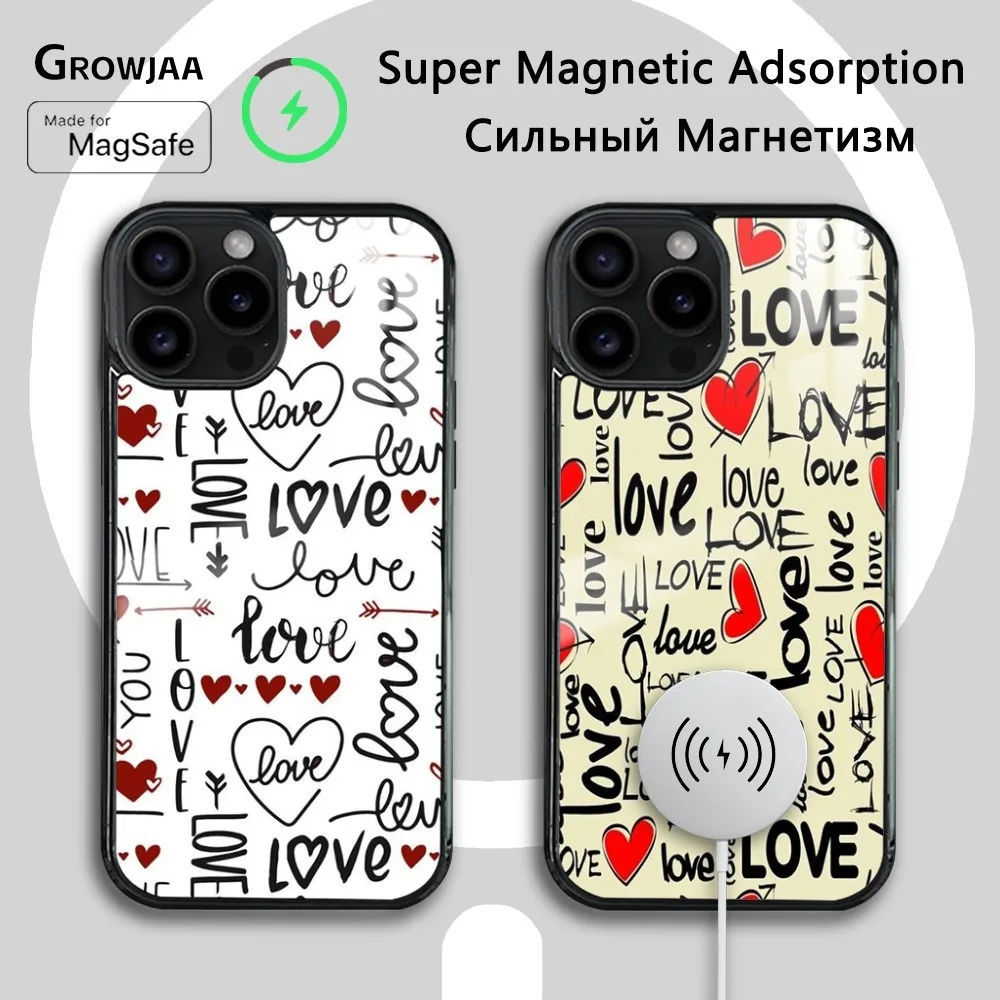 Chaotic design of love Phone Case For iPhone 16 15 14 13 12 11 Pro Max Plus Mini Magsafe Mirror Wireless Magnetic Funda