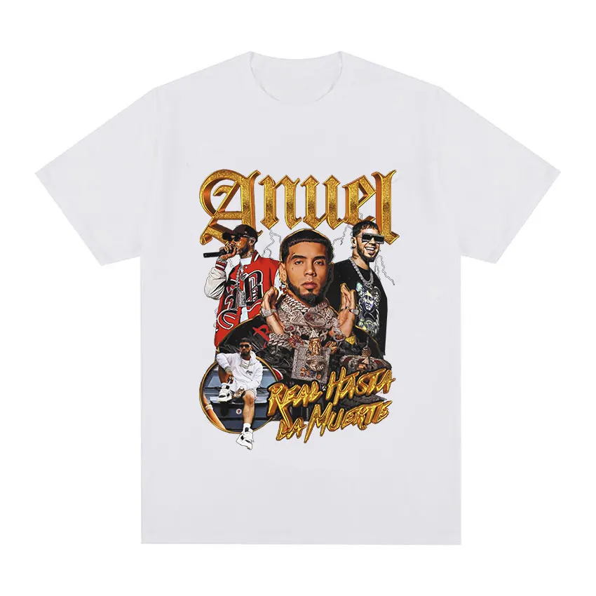 Rapper Anuel AA Retro Graphic T Shirt Real Hasta La Muerte 100% Cotton T-shirt Men's Hip Hop Oversized Tees Men Punk Streetwear