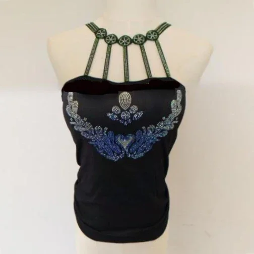 Camisola de mariposa para mujer, camisola sexy con diamantes de imitación, camisetas sin mangas con piedras preciosas para mujer