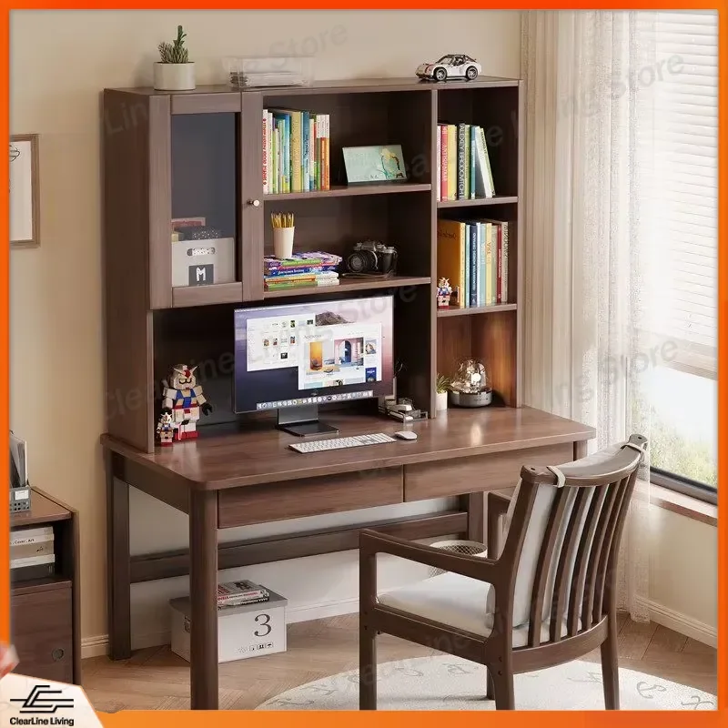 Adjustable Height Computer Desk Study Table with Bookshelf and Chair Set Multi Function Home Office Workstation