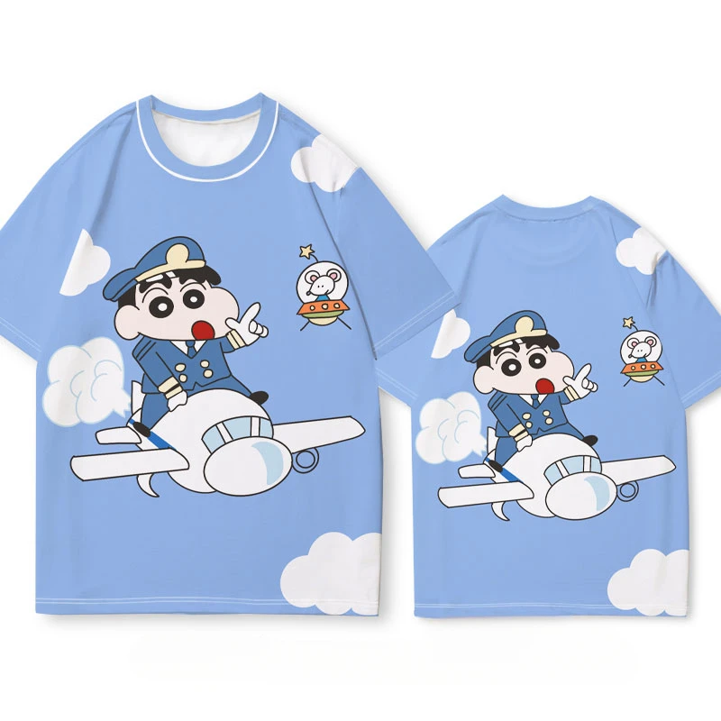 

Crayon Small New Series of Clothes Joint T-shirt Boys and Girls Loose Short SleeveAdult Children Loose Animation Two Yuan Around