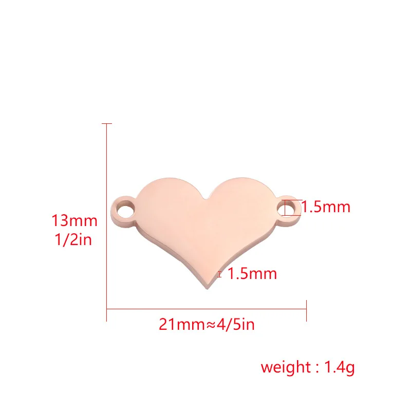 Stainless Steel Heart Charm Blank For Engrave 2 Hole Metal Heart Connector For Bracelet Necklace Mirror Polished Wholesale 20pcs