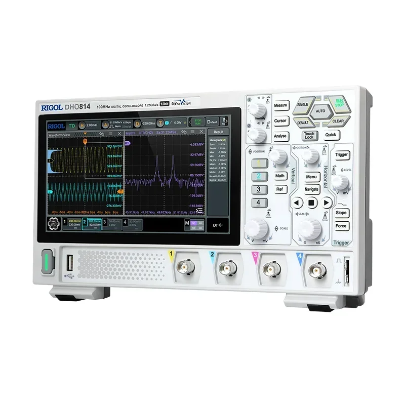 Digital Oscilloscope DHO814 100MHz 4 Channel 12 Bit 1.25GSa/Sec Sampling Rate Depth Convenient 1,000,000 Wfms/s HD Touch Screen