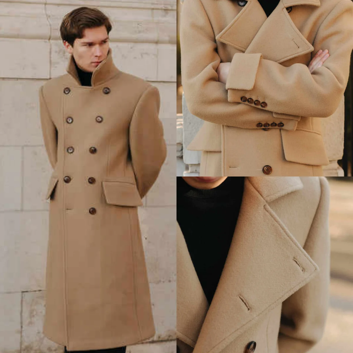 

Classic Men's Trench Coat Double Breasted Long Sleeve Overcoat Warm Thick Outerwear For Autumn Winter Customized