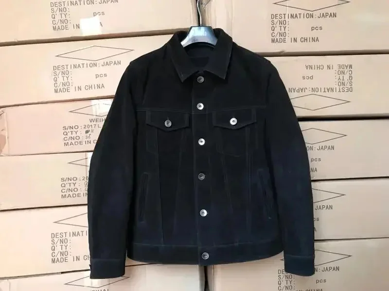 Chaqueta de cuero de ante genuino para hombre, abrigo de piel de vaca, ropa de primavera y otoño, marrón, negro, 3xl talla grande, nueva moda 2025