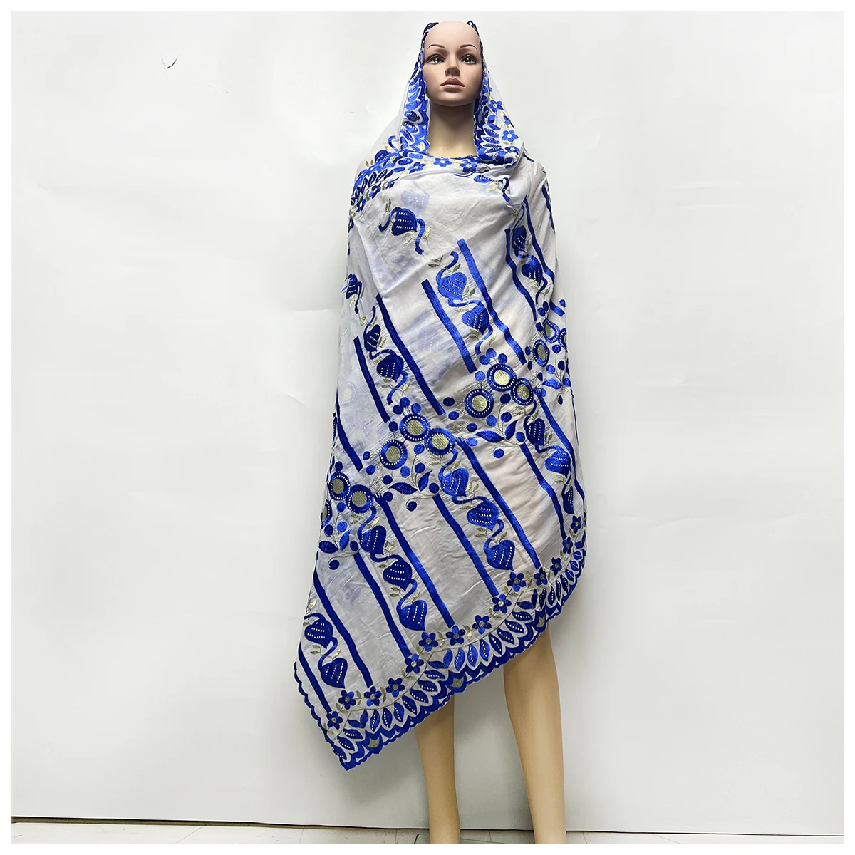 

2024 New Muslim Scarf African Women Scarfs Cotton Embrodiery Big Scarf Dubai Isalmic Long Hijab for Shawls Pashmina 220*105