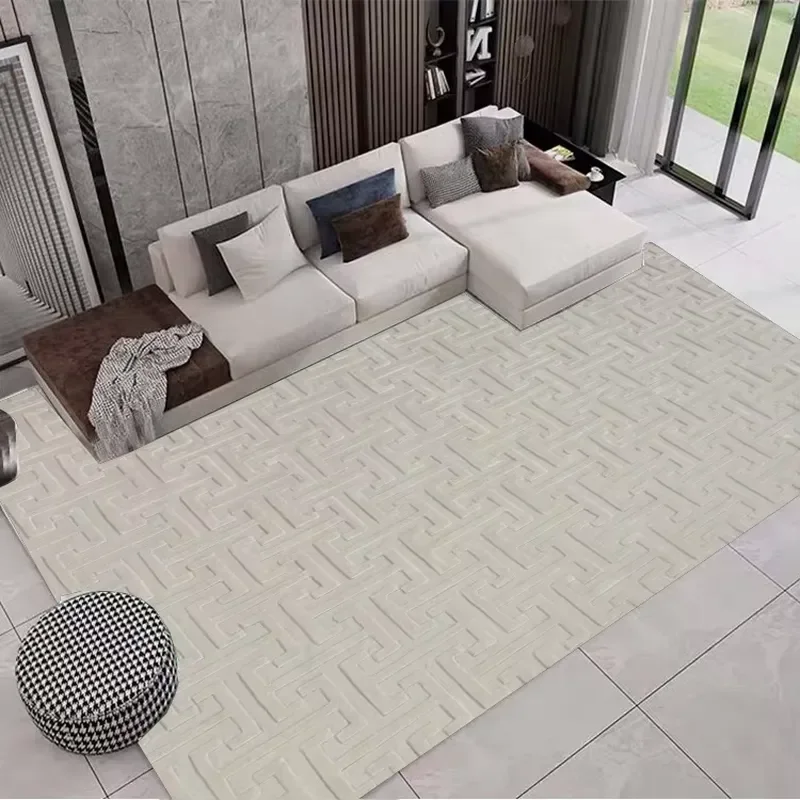 High Quality Handmade Wool and Bamboo Silk Beige Grey Carpet Rug for Home Decoration